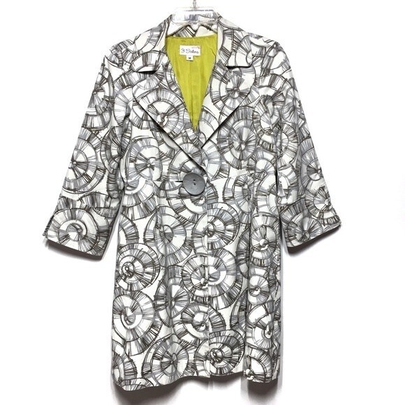 3 Sisters Medallion Print Gray and Cream Coat M - Picture 1 of 8